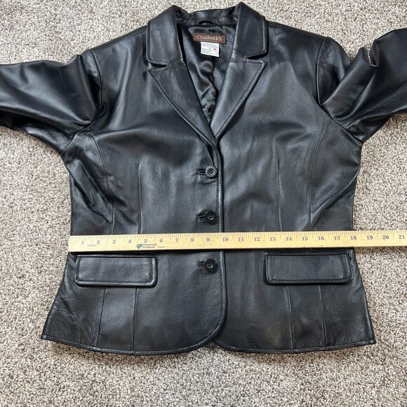 Chadwicks Leather Jacket Womens 12 Black Blazer Button Fitted Biker 90s Y2K - Picture 15 of 16